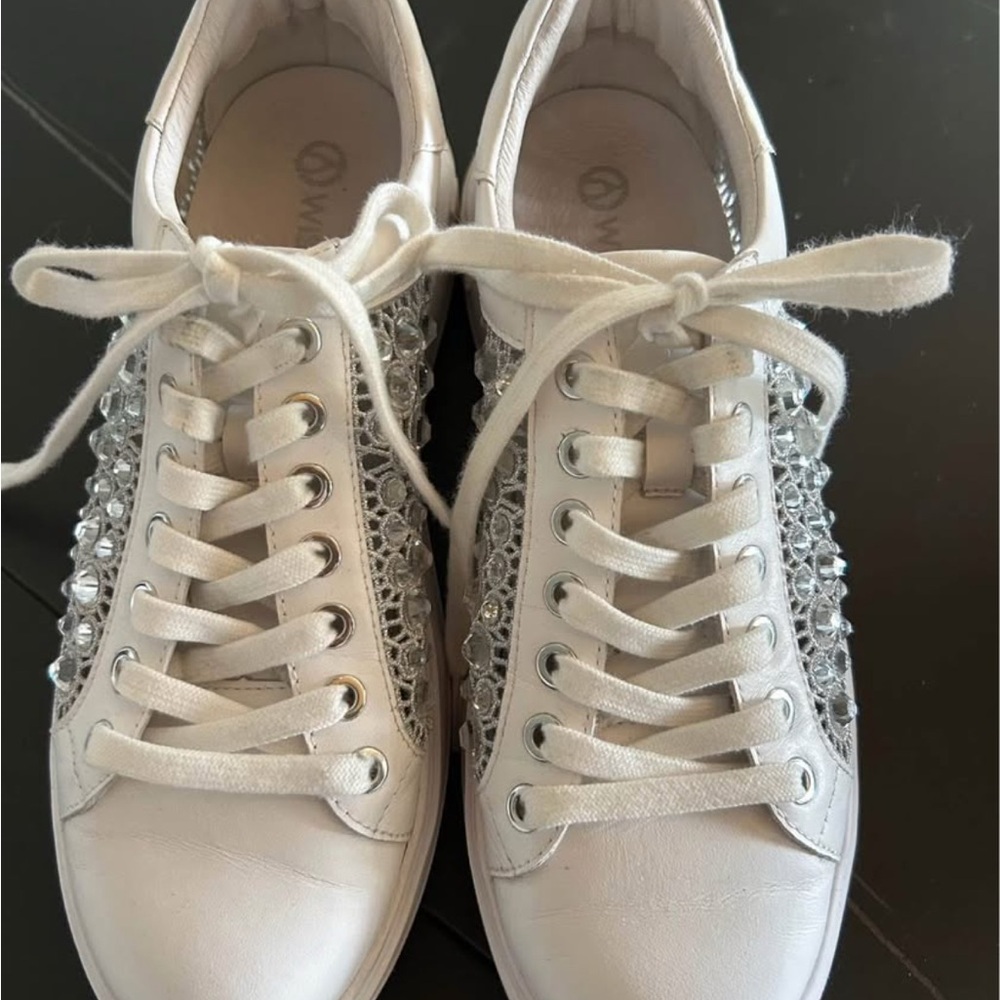 White Crystal Embellished Women's Sneakers